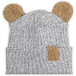 Baby Nellys Dvouvrstvá žebrovaná čepička s oušky boucle medvídek - šedý melír, 68/74 Baby Nellys Dvouvrstvá žebrovaná čepička s oušky boucle medvídek - šedý melír, 68/74