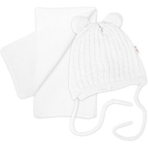 Baby Nellys Zimní čepice na zavazování s bambulky + šál, bílá vel. 74/80 Baby Nellys Zimní čepice na zavazování s bambulky + šál, bílá vel. 74/80