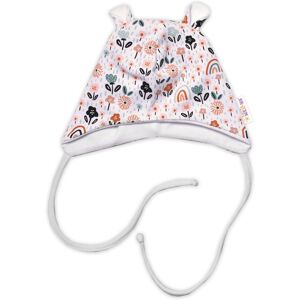 Baby Nellys Kojenecká čepička s oušky na zavazování - Palouček, bílá Baby Nellys Kojenecká čepička s oušky na zavazování - Palouček, bílá