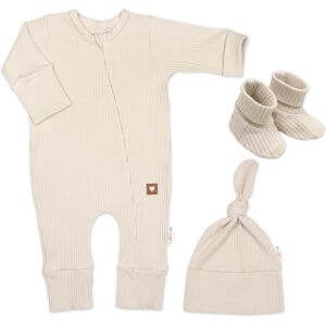 Baby Nellys Rostoucí žebrovaný overálek, čepička a botičky, sv. béžová, vel. 86/92 Baby Nellys Rostoucí žebrovaný overálek, čepička a botičky, sv. béžová, vel. 86/92