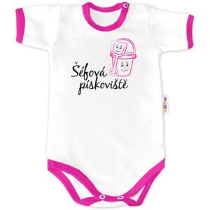 Baby Nellys Body krátký rukáv - Šéfová pískoviště - bílé/růžový lem, vel. 68 Baby Nellys Body krátký rukáv - Šéfová pískoviště - bílé/růžový lem, vel. 68