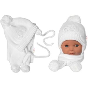 Baby Nellys - Autíčko bílá - čepice a šála sada Baby Nellys - Autíčko bílá - čepice a šála sada