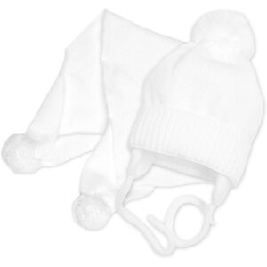 Baby Nellys Zimní čepička s šálou - NATURE, 0-6m - bílá Baby Nellys Zimní čepička s šálou - NATURE, 0-6m - bílá