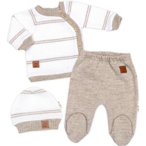 Baby Nellys Pletená sada s jemným proužkem 3D, béžová/bílá,56 Baby Nellys Pletená sada s jemným proužkem 3D, béžová/bílá,56