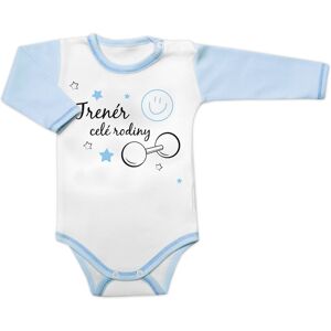 Baby Nellys Body dlouhý rukáv s vtipným textem, Trenér celé rodiny, vel. 56 Baby Nellys Body dlouhý rukáv s vtipným textem, Trenér celé rodiny, vel. 56