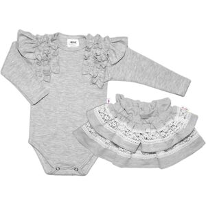 Baby Nellys 2-dílná sada, body dl.rukáv + suknička s krajkou a volánky, šedá Baby Nellys 2-dílná sada, body dl.rukáv + suknička s krajkou a volánky, šedá