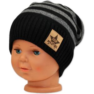 Baby Nellys Podzimní/zimní proužkovaná čepice - černo/šedá Baby Nellys Podzimní/zimní proužkovaná čepice - černo/šedá