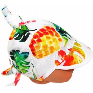 Baby Nellys Dětský bavlněný šátek s kšiltem na zavazování, Ananas, listy - bílý,vel. 68/86 Baby Nellys Dětský bavlněný šátek s kšiltem na zavazování, Ananas, listy - bílý,vel. 68/86
