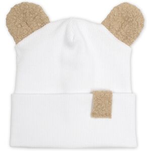 Baby Nellys Dvouvrstvá žebrovaná čepička s oušky boucle medvídek - bílá Baby Nellys Dvouvrstvá žebrovaná čepička s oušky boucle medvídek - bílá