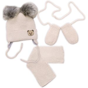 Baby Nellys Dětská sada, zimní čepice s šálou + rukavičky 3D, Teddy Bear - béžová Baby Nellys Dětská sada, zimní čepice s šálou + rukavičky 3D, Teddy Bear - béžová