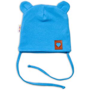 Baby Nellys Bavlněná dvouvrstvá čepice s oušky na zavazování TEDDY - modrá, 68/74 Baby Nellys Bavlněná dvouvrstvá čepice s oušky na zavazování TEDDY - modrá, 68/74