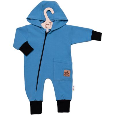Baby Nellys Teplákový overal s kapsičkou a kapucí BOY, modrý, vel. 74 Baby Nellys Teplákový overal s kapsičkou a kapucí BOY, modrý, vel. 74