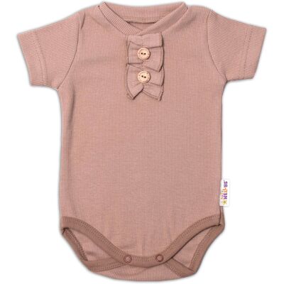 Baby Nellys Kojenecké žebrované body s knoflíčky kr. rukáv, Girl - hnědé, vel. 74 Baby Nellys Kojenecké žebrované body s knoflíčky kr. rukáv, Girl - hnědé, vel. 74