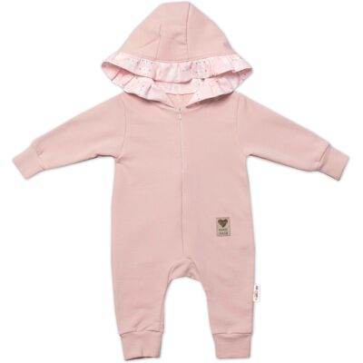 Baby Nellys Teplákový overal s kapucí a volánkem, pudrová, vel. 86 Baby Nellys Teplákový overal s kapucí a volánkem, pudrová, vel. 86