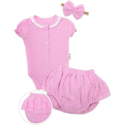 Baby Nellys 3-dílná mušelínová soupravička, body, kraťasky + čelenka GIRL, růžová, vel. 68 vel. 68 Baby Nellys 3-dílná mušelínová soupravička, body, kraťasky + čelenka GIRL, růžová, vel. 68 vel. 68