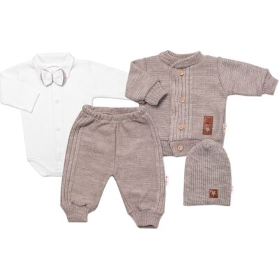 Baby Nellys 5-dílná pletená sada , Boy, body, kalhoty, svetr, čepička, motýlek, béžová,80 Baby Nellys 5-dílná pletená sada , Boy, body, kalhoty, svetr, čepička, motýlek, béžová,80