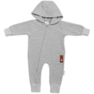Baby Nellys Teplákový overal s kapsičkou a kapucí BOY,šedý, vel. 86 Baby Nellys Teplákový overal s kapsičkou a kapucí BOY,šedý, vel. 86