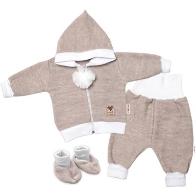 Baby Nellys 3-dílná souprava Hand made, pletený kabátek, kalhoty a botičky, béžová, vel.68 Baby Nellys 3-dílná souprava Hand made, pletený kabátek, kalhoty a botičky, béžová, vel.68
