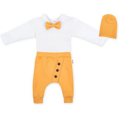 Baby Nellys 3-dílná sada Hubert, body s motýlkem, tepláčky a čepička - hořčicová, vel. 98 vel. 98 Baby Nellys 3-dílná sada Hubert, body s motýlkem, tepláčky a čepička - hořčicová, vel. 98 vel. 98