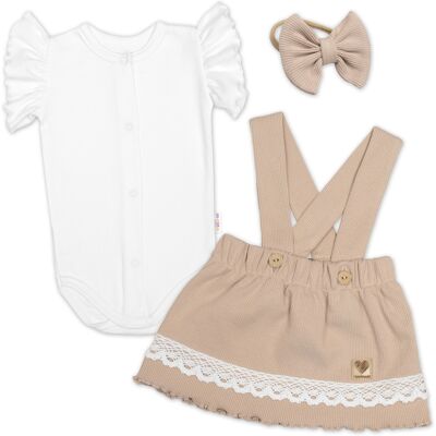 Baby Nellys 3D sada LADY, body kr. rukáv, suknička s láclem, čelenka, béžová/bílá, 62 Baby Nellys 3D sada LADY, body kr. rukáv, suknička s láclem, čelenka, béžová/bílá, 62