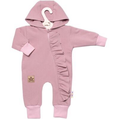 Baby Nellys Teplákový overal s volánkem a kapucí GIRL, pudrový, vel. 86 Baby Nellys Teplákový overal s volánkem a kapucí GIRL, pudrový, vel. 86
