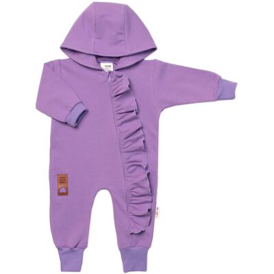 Baby Nellys Teplákový overal s volánkem a kapucí GIRL,fialový, vel. 80 Baby Nellys Teplákový overal s volánkem a kapucí GIRL,fialový, vel. 80