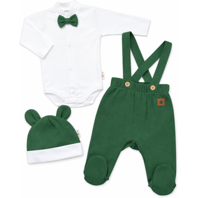 Baby Nellys Bavlněná souprava Gentleman 3D, body, polodupačky, čepička, tm. zelená, 62 Baby Nellys Bavlněná souprava Gentleman 3D, body, polodupačky, čepička, tm. zelená, 62