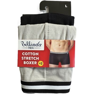 Bellinda Pánské bavlněné boxerky Cotton stretch vel. L 2 ks černé+šedé Bellinda Pánské bavlněné boxerky Cotton stretch vel. L 2 ks černé+šedé