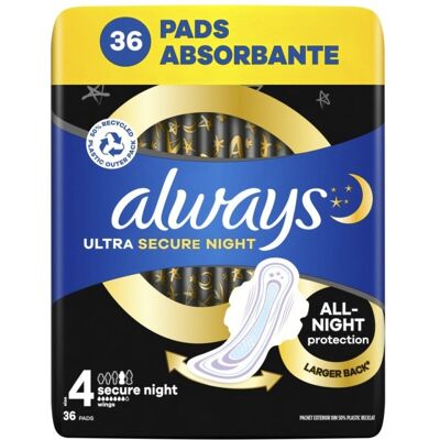 Always Ultra Secure Night hygienické vložky 36 ks Always Ultra Secure Night hygienické vložky 36 ks