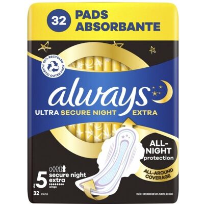 Always Ultra Secure Night Extra hygienické vložky 32 ks Always Ultra Secure Night Extra hygienické vložky 32 ks