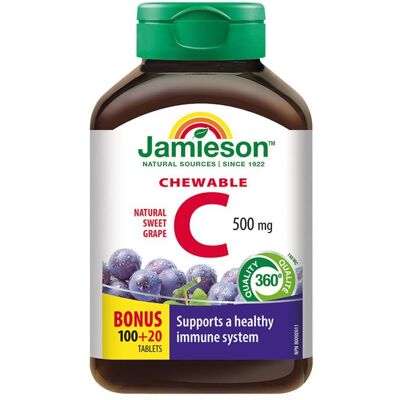 Jamieson Vitamin C 500 mg hrozny 120 cucacích tablet Jamieson Vitamin C 500 mg hrozny 120 cucacích tablet