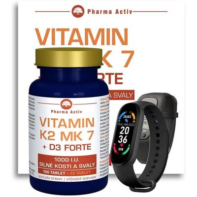 Pharma Activ Vitamín K2 MK 7 + D3 Forte 125 tablet + dárek Fitness náramek Pharma Activ Vitamín K2 MK 7 + D3 Forte 125 tablet + dárek Fitness náramek