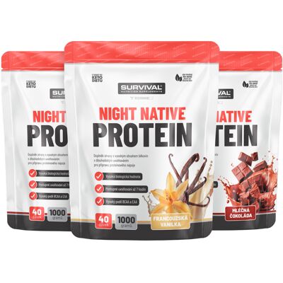 Survival Night Native Protein 1000 g AKCE 2+1 ZDARMA 2x vanilka+ 1x čokoláda Survival Night Native Protein 1000 g AKCE 2+1 ZDARMA 2x vanilka+ 1x čokoláda