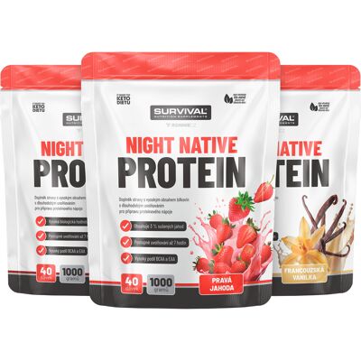 Survival Night Native Protein 1000 g AKCE 2+1 2x vanilka+jahoda Survival Night Native Protein 1000 g AKCE 2+1 2x vanilka+jahoda