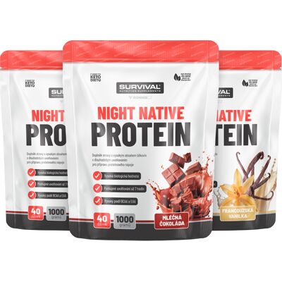Survival Night Native Protein 1000 g AKCE 2+1 ZDARMA 2x čokoláda+ 1x vanilka Survival Night Native Protein 1000 g AKCE 2+1 ZDARMA 2x čokoláda+ 1x vanilka