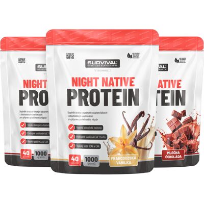 Survival Night Native Protein 1000 g AKCE 2+1 vanilka+ čokoláda+jahoda Survival Night Native Protein 1000 g AKCE 2+1 vanilka+ čokoláda+jahoda