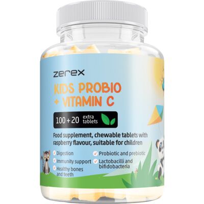 Zerex Kids Probio + Vitamin C 120 cucavých tablet malina Zerex Kids Probio + Vitamin C 120 cucavých tablet malina
