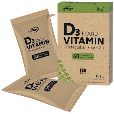 Vitar EKO Vitamin D3 1000 IU + betaglukan 60 kapslí Vitar EKO Vitamin D3 1000 IU + betaglukan 60 kapslí