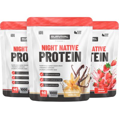 Survival Night Native Protein 1000 g AKCE 2+1 2x jahoda + vanilka Survival Night Native Protein 1000 g AKCE 2+1 2x jahoda + vanilka