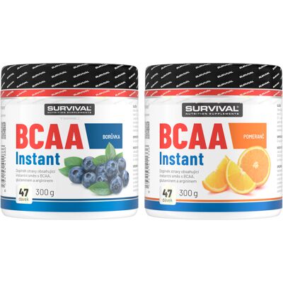 Survival BCAA Instant - akce 1+1 300 g pomeranč + 300 g borůvka Survival BCAA Instant - akce 1+1 300 g pomeranč + 300 g borůvka