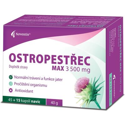 Noventis Ostropestřec Max 3500 mg 45+15 kapslí Noventis Ostropestřec Max 3500 mg 45+15 kapslí