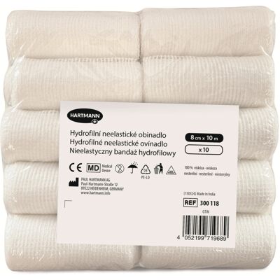 Hartmann Hydrofilní neelastické obinadlo 8 cm x 10 m 10 ks Hartmann Hydrofilní neelastické obinadlo 8 cm x 10 m 10 ks