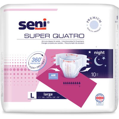 Seni Super Quatro vel. L absorpční plenkové kalhotky s lepítky 10 ks Seni Super Quatro vel. L absorpční plenkové kalhotky s lepítky 10 ks