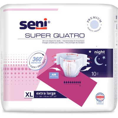 Seni Super Quatro vel. XL absorpční plenkové kalhotky s lepítky 10 ks Seni Super Quatro vel. XL absorpční plenkové kalhotky s lepítky 10 ks