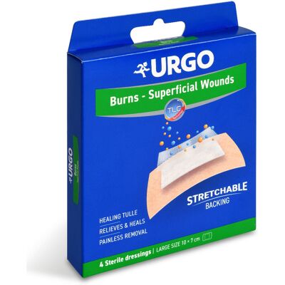 Urgo Burns Na popáleniny 10 x 7 cm lipidokoloidní náplast 4 ks Urgo Burns Na popáleniny 10 x 7 cm lipidokoloidní náplast 4 ks