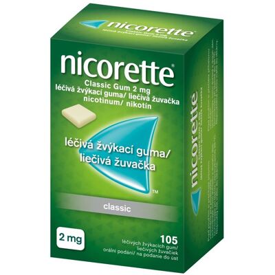 Nicorette Classic Gum 2 mg léčivá žvýkací guma 105 žvýkaček Nicorette Classic Gum 2 mg léčivá žvýkací guma 105 žvýkaček