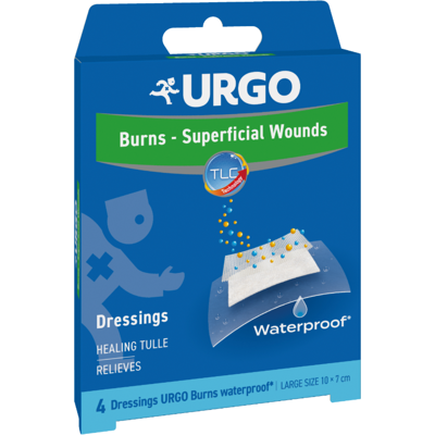 Urgo Burns Voděodolné lipokoloidní náplasti na popáleniny 10 x 7 cm 4 ks Urgo Burns Voděodolné lipokoloidní náplasti na popáleniny 10 x 7 cm 4 ks