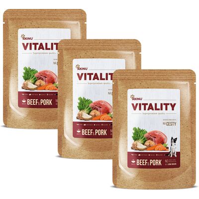 Akinu VITALITY Hustý vývar s kolagenem a CBD kapsa pro psy na cesty 3 x 200 g Akinu VITALITY Hustý vývar s kolagenem a CBD kapsa pro psy na cesty 3 x 200 g