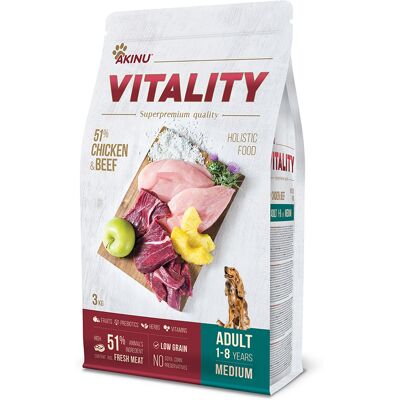 Akinu VITALITY kuřecí & hovězí granule pro středně velké psy 3 kg Akinu VITALITY kuřecí & hovězí granule pro středně velké psy 3 kg