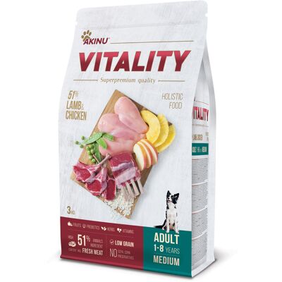 Akinu VITALITY jehněčí & kuřecí granule pro středně velké psy 3 kg Akinu VITALITY jehněčí & kuřecí granule pro středně velké psy 3 kg